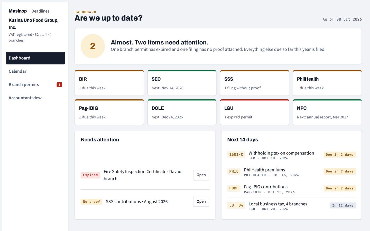 Masinop Deadlines screen