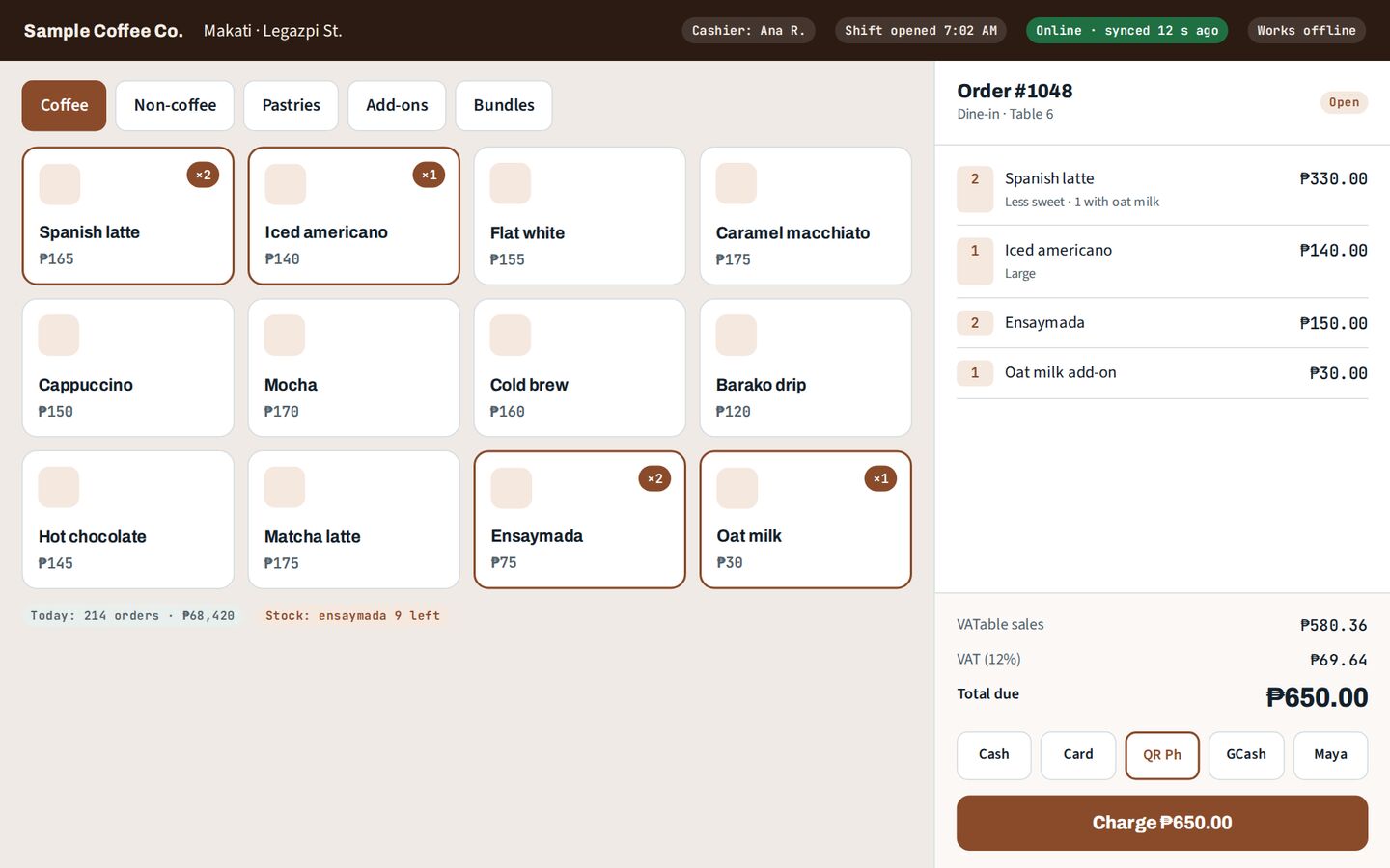Masinop POS screen